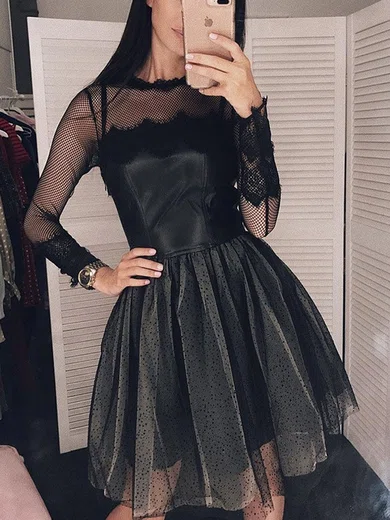 A-line Scoop Neck Tulle Lace Short/Mini Homecoming Dresses With Appliques Lace #Favs020111739