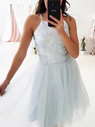 A-line Square Neckline Tulle Knee-length Homecoming Dresses With Appliques Lace #Favs020111741 A-line Square Neckline Tulle Knee-length Homecoming Dresses With Appliques Lace #Favs020111741