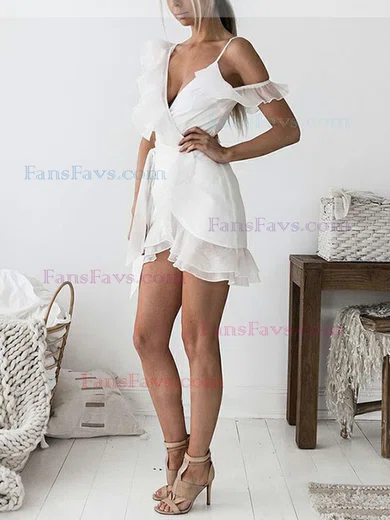 Sheath/Column V-neck Chiffon Short/Mini Homecoming Dresses With Cascading Ruffles #Favs020111748