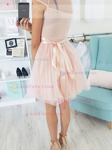 A-line Scoop Neck Lace Tulle Short/Mini Homecoming Dresses With Appliques Lace #Favs020111754