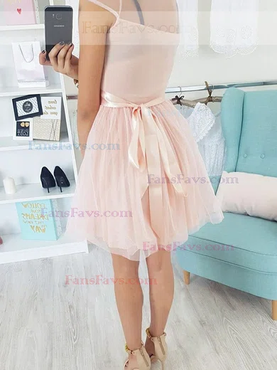 A-line Scoop Neck Lace Tulle Short/Mini Homecoming Dresses With Appliques Lace #Favs020111754