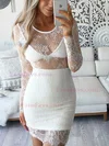 Sheath/Column Scoop Neck Lace Tulle Short/Mini Homecoming Dresses With Appliques Lace #Favs020111758