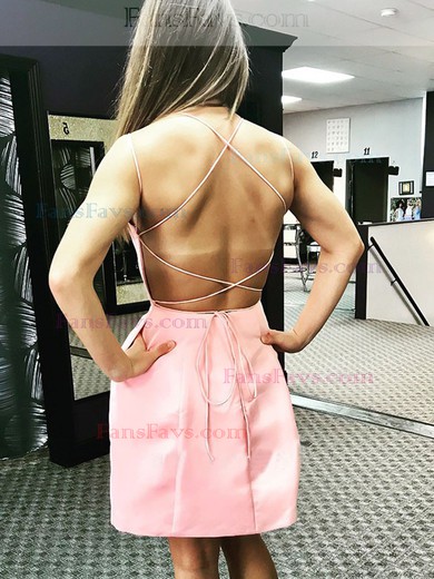 Sheath/Column Scoop Neck Satin Short/Mini Homecoming Dresses With Pockets #Favs020111763