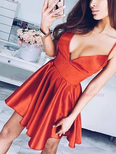 A-line V-neck Silk-like Satin Short/Mini Homecoming Dresses With Bow #Favs020111766