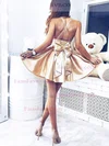 A-line V-neck Silk-like Satin Short/Mini Homecoming Dresses With Bow #Favs020111766