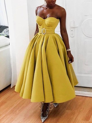 A-line Sweetheart Satin Ankle-length Homecoming Dresses With Sashes / Ribbons #Favs020111772