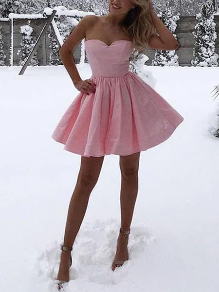 A-line Sweetheart Satin Short/Mini Homecoming Dresses #Favs020111777