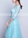 Pretty A-line Scoop Neck Lace Tulle Short/Mini Beading 1/2 Sleeve Short Prom Dresses #Favs020102871
