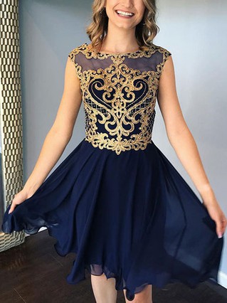 A-line Scoop Neck Chiffon Knee-length Homecoming Dresses With Lace #Favs020111783