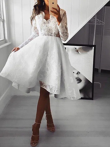 A-line V-neck Lace Asymmetrical Homecoming Dresses #Favs020111784
