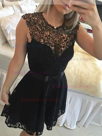 A-line Scoop Neck Lace Knee-length Homecoming Dresses With Sashes / Ribbons #Favs020111788