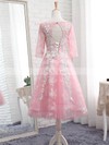 Pretty A-line Scoop Neck Tulle Tea-length Appliques Lace 3/4 Sleeve Prom Dresses #Favs020103006