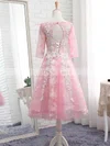 Pretty A-line Scoop Neck Tulle Tea-length Appliques Lace 3/4 Sleeve Short Prom Dresses #Favs020103006
