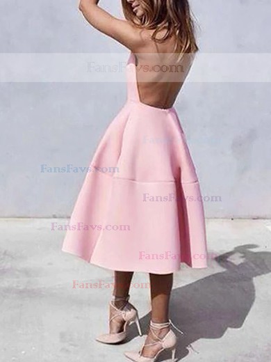 A-line Halter Satin Tea-length Homecoming Dresses #Favs020111795