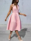 A-line Halter Satin Tea-length Homecoming Dresses #Favs020111795