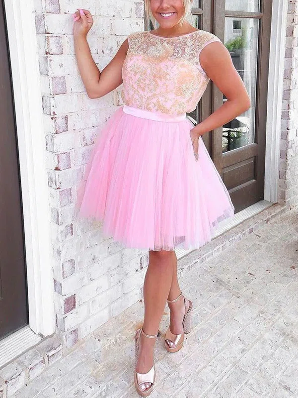 A-line Scoop Neck Tulle Short/Mini Homecoming Dresses With Lace #Favs020111797