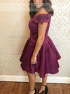 A-line Off-the-shoulder Satin Knee-length Homecoming Dresses With Beading #Favs020111799