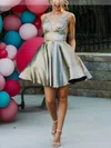 A-line V-neck Shimmer Crepe Short/Mini Homecoming Dresses With Pockets #Favs020111800