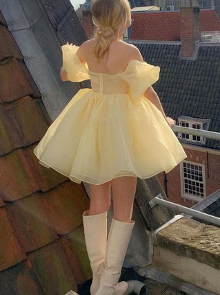 A-line Off-the-shoulder Organza Short/Mini Homecoming Dresses #Favs020111802