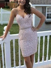 Sheath/Column V-neck Sequined Short/Mini Homecoming Dresses With Sashes / Ribbons #Favs020111804