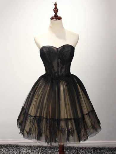 Princess Sweetheart Tulle Short/Mini Appliques Lace Black For Less Prom Dresses #Favs020103252