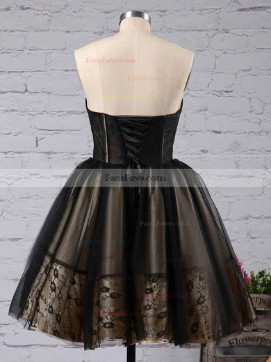 Princess Sweetheart Tulle Short/Mini Appliques Lace Black For Less Short Prom Dresses #Favs020103252