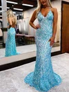 Trumpet/Mermaid V-neck Sequined Sweep Train Prom Dresses #Favs020111813