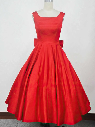 Ball Gown Square Neckline Satin Tea-length Bow Short Prom Dresses #Favs020104134