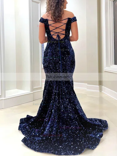 Trumpet/Mermaid Off-the-shoulder Sequined Sweep Train Prom Dresses #Favs020111832