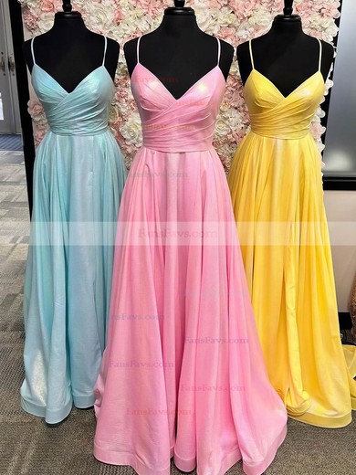 A-line V-neck Shimmer Crepe Floor-length Prom Dresses With Ruffles #Favs020111836