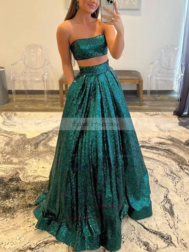 A-line Strapless Sequined Sweep Train Prom Dresses With Pockets #Favs020111838