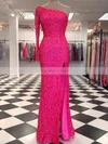Trumpet/Mermaid One Shoulder Sequined Sweep Train Prom Dresses With Split Front #Favs020111879