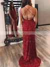 Trumpet/Mermaid Scoop Neck Sequined Sweep Train Prom Dresses With Split Front #Favs020111881