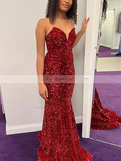 Trumpet/Mermaid V-neck Sequined Sweep Train Prom Dresses #Favs020111888