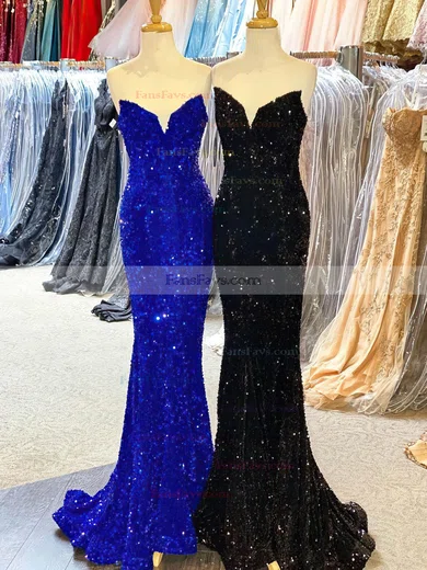 Trumpet/Mermaid V-neck Sequined Sweep Train Prom Dresses #Favs020111888