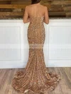 Trumpet/Mermaid V-neck Sequined Sweep Train Prom Dresses #Favs020111888
