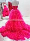 A-line Strapless Tulle Asymmetrical Prom Dresses With Tiered #Favs020111893
