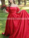 A-line Off-the-shoulder Satin Sweep Train Prom Dresses #Favs020111973
