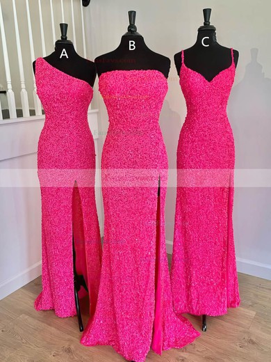 Sheath/Column Strapless Sequined Sweep Train Prom Dresses With Split Front #Favs020111986