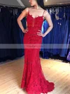 Trumpet/Mermaid V-neck Tulle Sweep Train Prom Dresses With Appliques Lace #Favs020112036