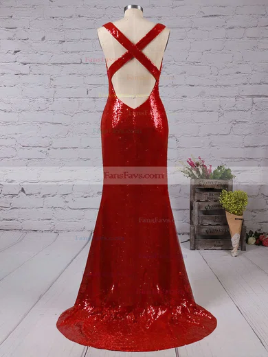 Trumpet/Mermaid V-neck Sequined Sweep Train Prom Dresses #Favs02016835