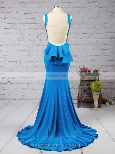 Trumpet/Mermaid Scoop Neck Stretch Crepe Sweep Train Cascading Ruffles Prom Dresses #Favs02016910