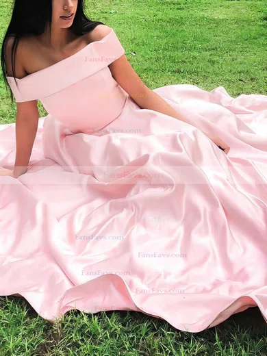 A-line Off-the-shoulder Satin Floor-length Prom Dresses #Favs020112081