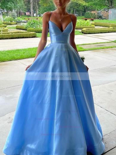 A-line V-neck Satin Sweep Train Prom Dresses #Favs020112087