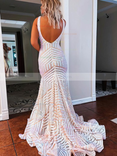 Trumpet/Mermaid V-neck Sequined Sweep Train Prom Dresses #Favs020112100