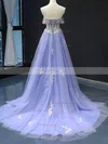 Princess Off-the-shoulder Tulle Sweep Train Prom Dresses With Appliques Lace #Favs020112131