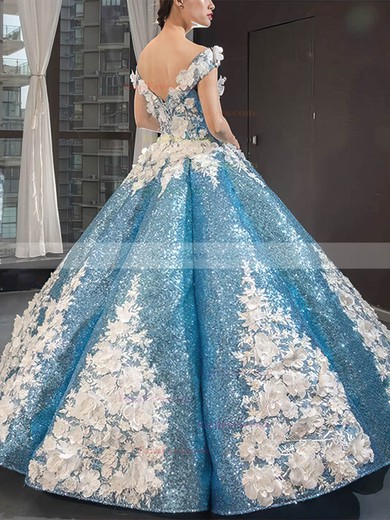 Ball Gown Off-the-shoulder Sequined Floor-length Prom Dresses With Flower(s) #Favs020112133