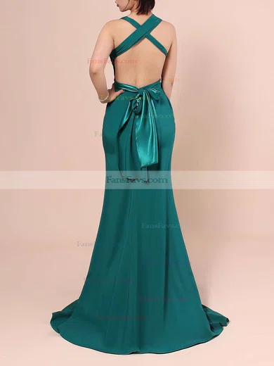 Sheath Column V neck Silk like Satin Floor length Sashes Ribbons Prom Dresses www.fansfavs