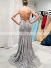 Trumpet/Mermaid V-neck Lace Tulle Sweep Train Prom Dresses With Beading #Favs020112185