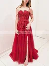 A-line Off-the-shoulder Lace Tulle Sweep Train Prom Dresses With Split Front #Favs020112216